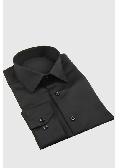 Deepsea Siyah Slim Fit Erkek Gömlek Kolay Ütülenen Nefes Alan Kumaş, Dört Mevsim Şıklık 2608515 Siyah