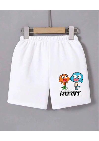 Kadın Beli Lastikli Baskılı Mini Şort - Beyaz Çok Renkli
