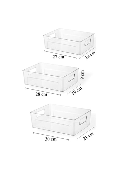 3 Lü Kırılmaz Ultra Dayanıklı Buzdolabı Düzenleyici Organizer Kutu Şeffaf Set 3 Boy Kutu Set Diğer