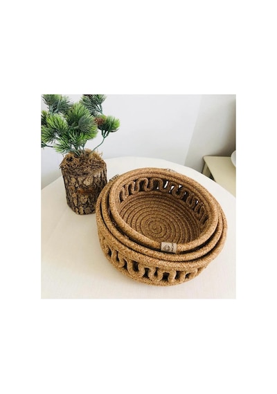 Jüt Sepet Hasır Organizer Ekmeklik Mutfak Sepeti Meyve Sepeti 3 Lü Set Modacardin Kırçıl Kırçıl