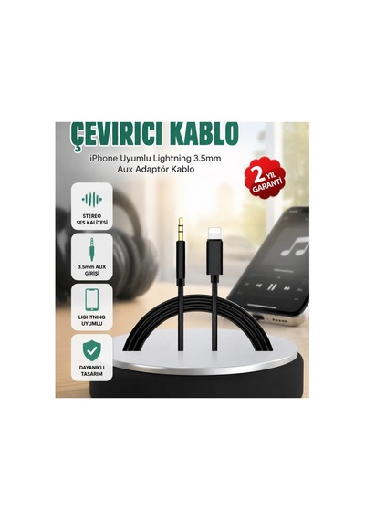 İphone Uyumlu Lightning 3.5 Mm Aux Stereo Ses Kablosu 1 Metre