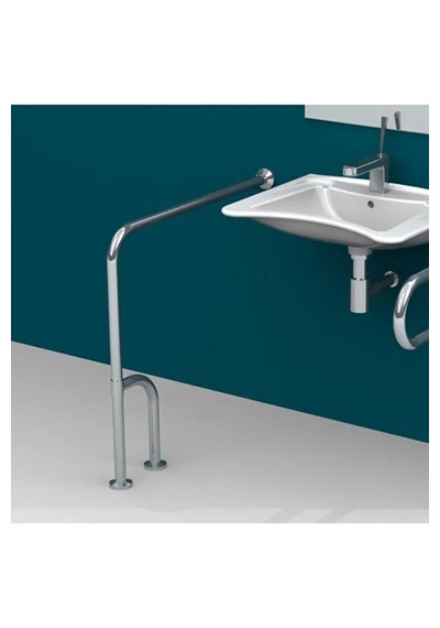 Paslanmaz Yerden Duvara Sağ Sol Dönerli Tutunma Barı 32mm Çap 75x75cm Gümüş
