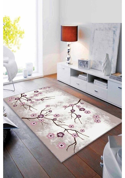 Mürdüm Çiçekli Kaymaz Taban Makinede Yıkanabilir Halı Fw005n11