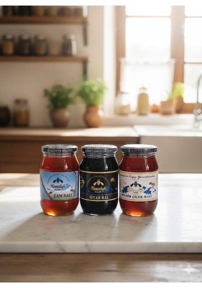 Kazdağı 3'lü Bal Seti Siyah Bal 500g Çiçek Balı 500g Çam Balı 500g