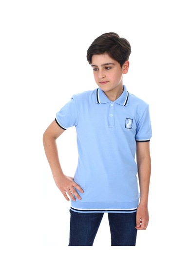 Toontoy Kids Toontoy Erkek Çocuk Polo Yaka Palmiye Baskılı Tişört Mavi