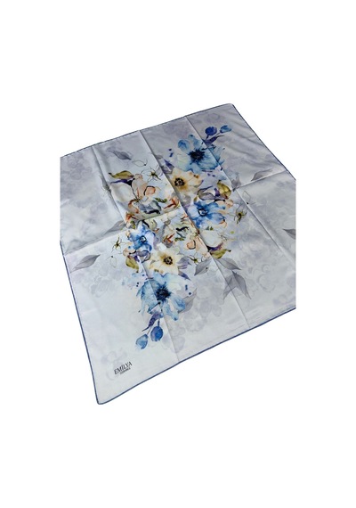 Mim Eşarp Emilya Rayon Çiçek Desenli Eşarp 90x90 Cm Mavi - Gri