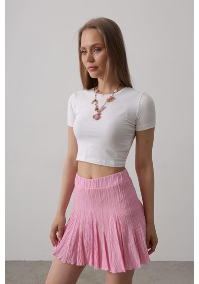 Dogutrend Beli Lastikli Mini Etek - Pembe