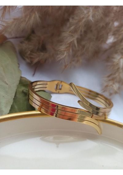 Zikzak Model Çelik Üzeri Altın Kaplama Kelepçe Bileklik Gold - 256578559 Gold