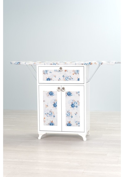 Mistik Home Rose Katlanır Dolaplı Ütü Masası Beyaz Gövde, Mavi Çiçek Desenli Beyaz/mavi