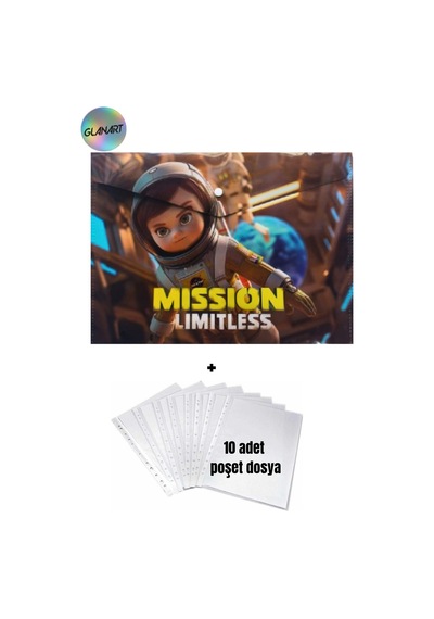 A4 Boy Çıt Çıt Ödev Dosyası +10' Lu Poşet Dosya Astronotlar Çok Renkli