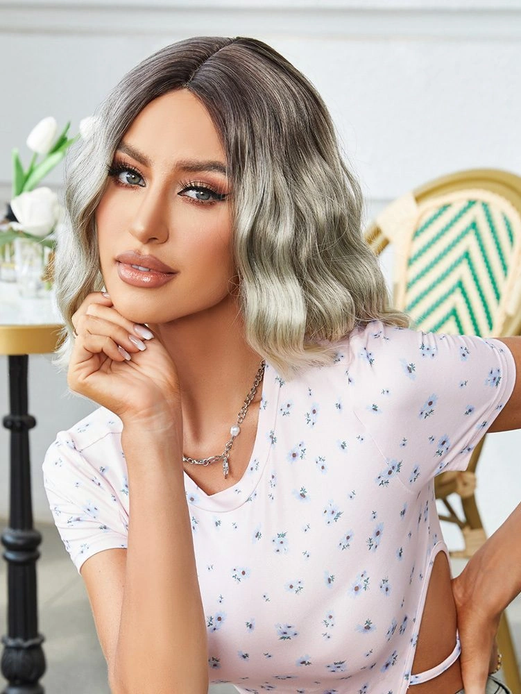 Kahverengi / Beyaz Platin Ombreli Küt Tül Peruk - Zmff-463058 Renkli