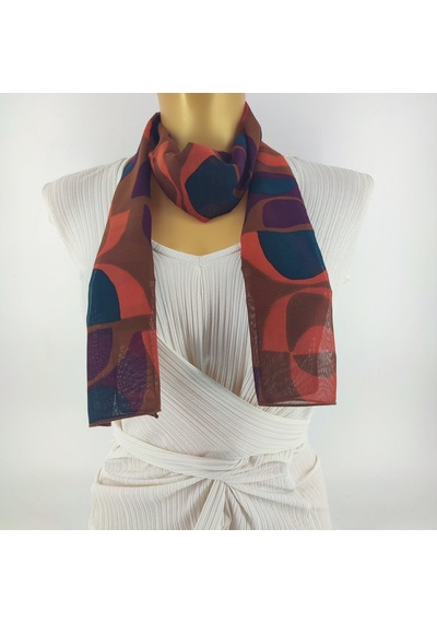 Tedz Collection Paredora Geometrik Desenli Kırmızı Lacivert Uzun Fular Çok Renkli