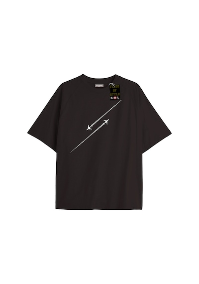 Flood Of Style Siyah Oversize T-shirt Uçak Özel Tasarım