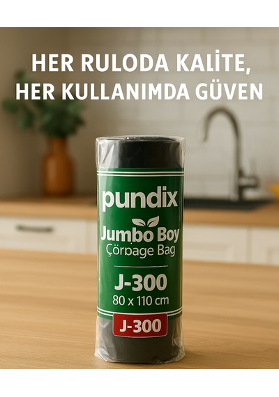 Pundix Pundıx J300 Çöp Poşeti 80x110 Cm Siyah 10 Lu Rulo 1 Koli 20 Rulo Dayanıklı, Sızdırmaz Ve Geniş Hacimli Çöp Torbası