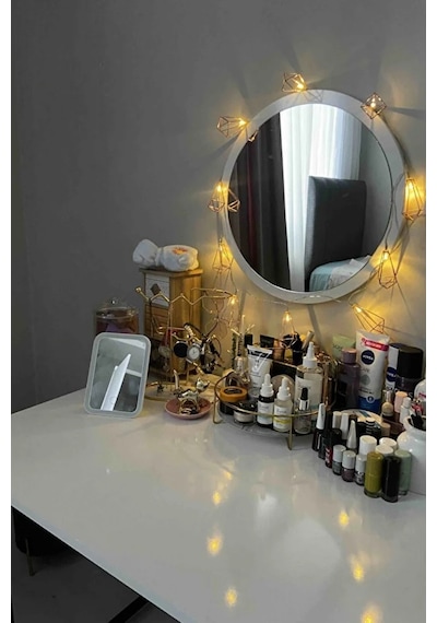 45 Cm Çap Banyo & Makyaj Aynası Yuvarlak Antre Hol Koridor Duvar Salon Mutfak Ofis Dekoratif Ayna - Beyaz Beyaz