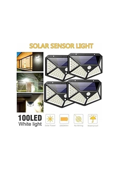 Güneş Enerjili Lamba Led Sokak Dış Ortam Solar Bahçe Aydınlatması Su Geçirmez Sensörlü 100 Led 10 Parça Siyah