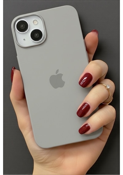 Iphone 13-14 Uyumlu Kılıf Logolu Lansman Soft Yumuşak Içi Kadife Silikon Kapak Gri