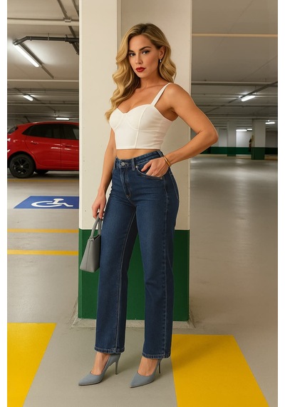 Kadın Likralı Straight Fit Jean Pantolon 001