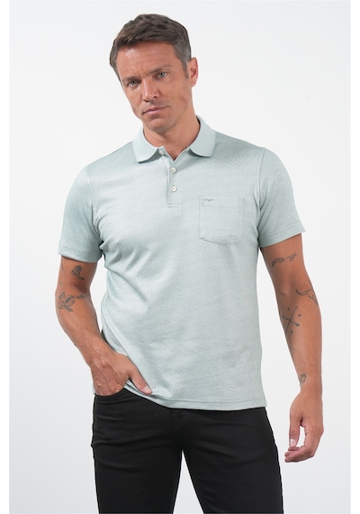 Yeşil-beyaz Kendinden Desenli Polo Yaka Kısa Kol Cepli Comfort Fit Pamuklu Tişört 1011260152 Yeşil - Beyaz