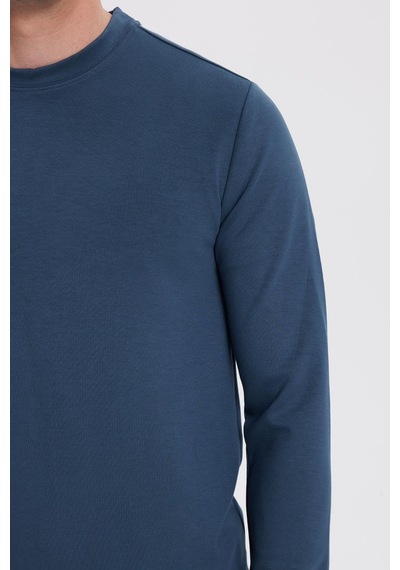Tudors Erkek Relax Fit Rahat Kesim Uzun Kollu Ekstra Yumuşak Bisiklet Yaka Koyu Petrol Sweatshirt-41978 Koyu Petrol