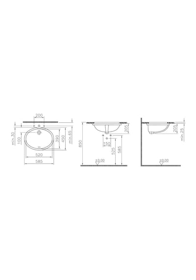 VitrA S20 6069B003-0012 Tezgah Altı Lavabo Beyaz 52 CM