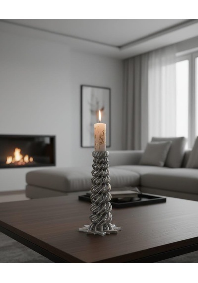 Modern Gümüş Mumluk Şamdan Beyaz - Gümüş