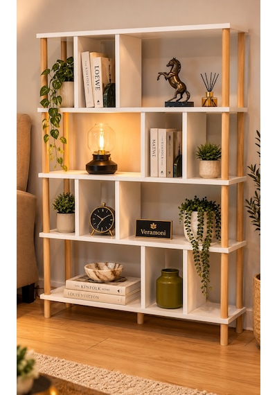 Veramoni 5 Raflı Modern Kitaplık 137x90x20 Cm - Beyaz