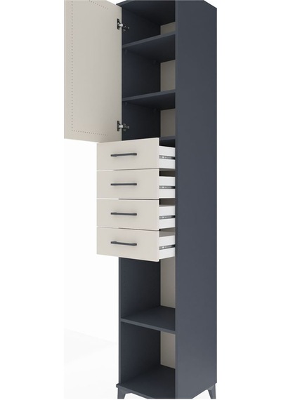 Hyperion Dolap 4 Raflı 4 Çekmeceli Tek Kapaklı 44x44x243 Antrasit-aytaşı Antrasit