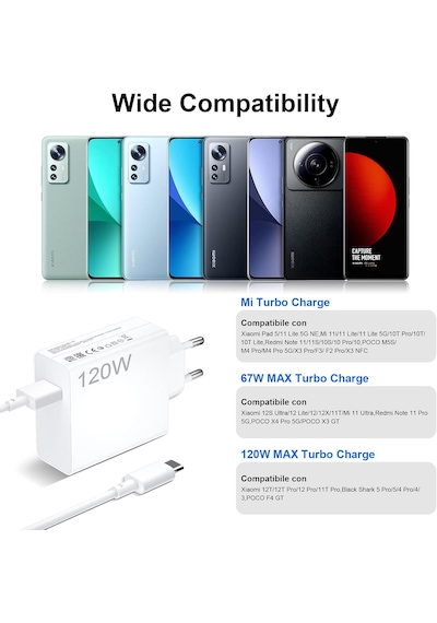 Apera MT24 Xiaomi Mi İle Uyumlu 120w Turbo Hızlı Şarj Aleti Kablo Dahil