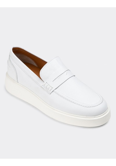 Deery Hakiki Deri Beyaz Erkek Loafer Ayakkabı - 01964mbyze01 Beyaz
