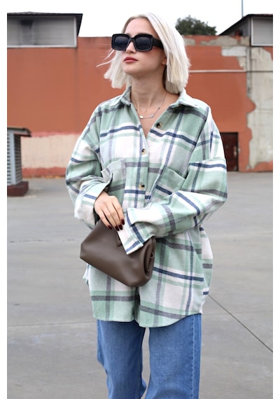 Madmext Su Yeşili Oversize Kadın Oduncu Gömlek Mg1589 Suyeşili