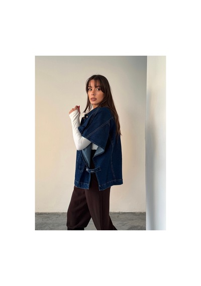 Blue Marlın Oversize Lacivert Yelek/panço Lacivert