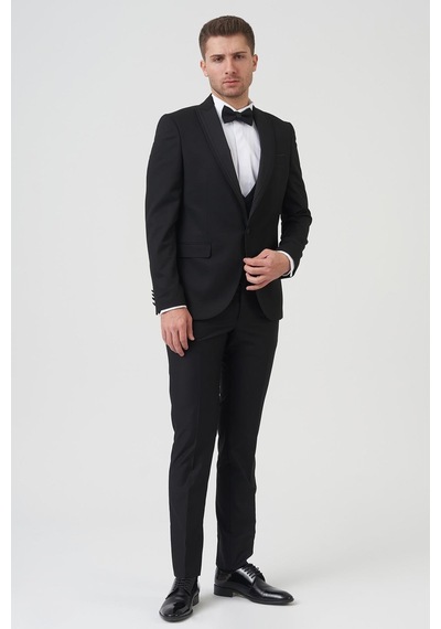 White Stone Phoenix D2406 Slim Fit 6 Drop Likralı Damatlık Takım Elbise Siyah - Siyah