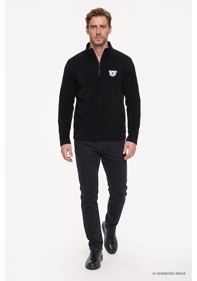 Ac&Co / Altınyıldız Classics Erkek Sıyah Anti-pilling Tüylenme Yapmayan Soğuk Geçirmez Standart Fit Bato Yaka Sweatshirt Polar Siyah