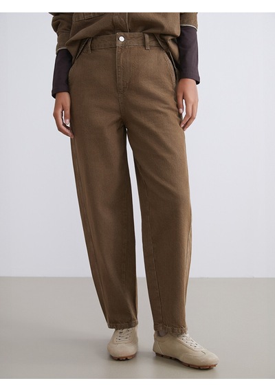 Lcw Modest Kahverengi Mom Fit Kadın Jean Pantolon