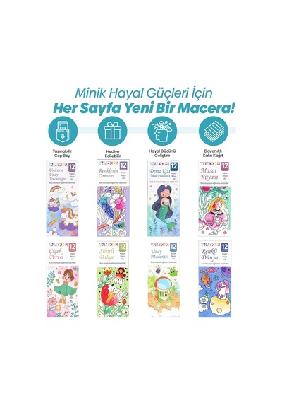 Animokids Renk Paletli Sulu Boya Kitabı + Fırça, 12 Sayfa Boyama Kitabı, Aktivite Boyama Seti, Çocuklar İçin Yeni
