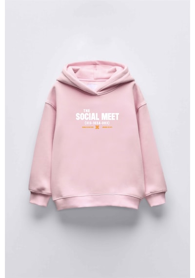 Kız Çocuk Socıal Meet Baskılı Kapüşonlu Manşetli Sweatshirt Pembe Kız Çocuk Socıal Meet Baskılı Kapüşonlu Manşetli Sweatshirt Pembe