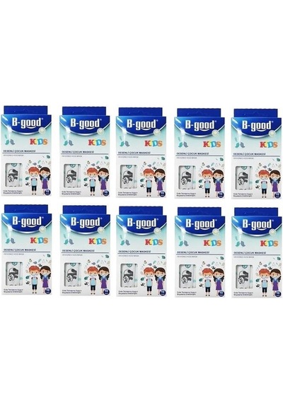 B-Good Kids 3 Katlı Desenli Çocuk Maskesi 10Lu 10 Kutu 100 Adet