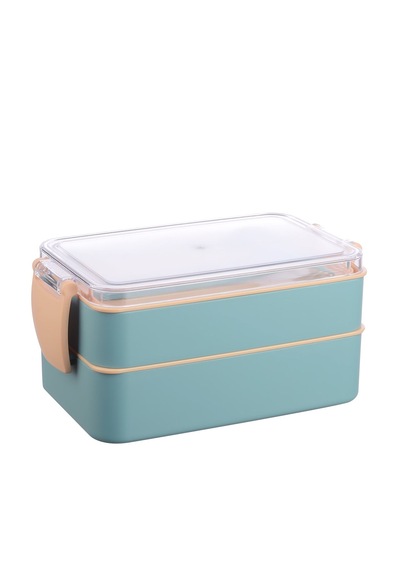 Fely Çatal Kaşıklı Çift Katlı Beslenme Kabı Lunch Box Toplam 900 Ml 400 Ml Ve 500 Ml Turkuaz