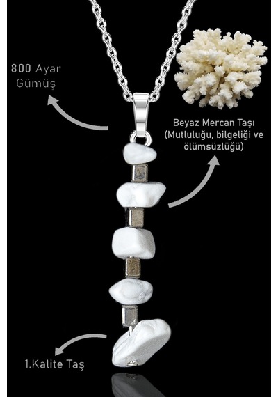 Erilsa Sertifikalı Kırık Taşlı Model Beyaz Mercan Taşı Kolye Çok Renkli