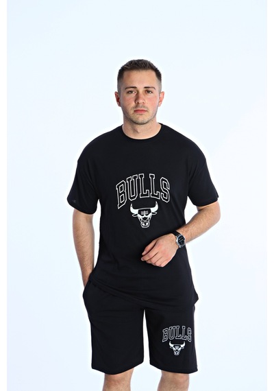 Bulls Baskılı Şort Takım Siyah Siyah