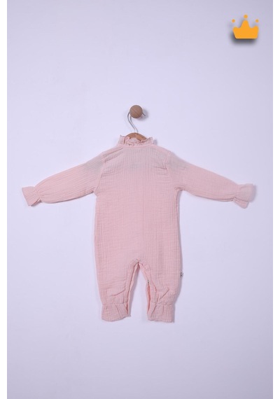 Begisa Begi Pamuk Müslin Kız Bebek Fırfırlı Uzun Kollu Çıtçıtlı Tulum 22402 Pembe