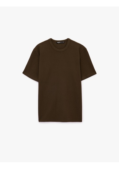 Koton Pamuklu Regular Fit Tok Kumaş Kısa Kollu Bisiklet Yaka Basic Tişört Haki 6sam10384mk