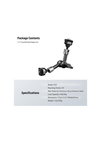 1/4 İnç 1/4 İnç Mafsallı Magic Arm, 360 Küre Başlı Konumlandırma Pimleri, Dslr Aksiyon Kamerası Monitörü Video Işığı İçin, Smallrig Cage Rig St07 İle Uyumlu
