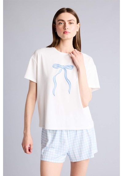 Defacto Regular Fıt Kısa Kollu 2li Softshell Şort Tişört Pijama Takım H7073ax26smbe745 Mavi-be745