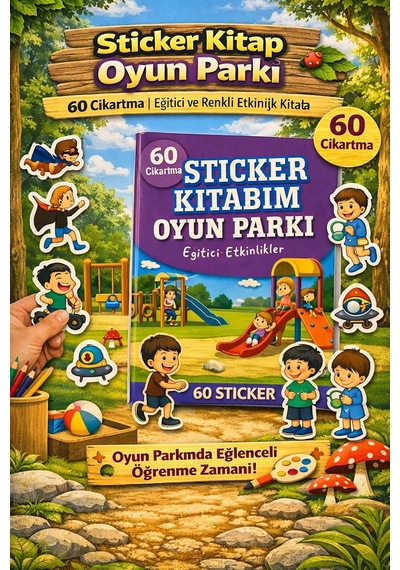 Sticker Kitabım Oyun Parkı 60 Renkli Çıkartmalı Eğitici Aktivite Kitabı Çocuklar İçin Eğlenceli