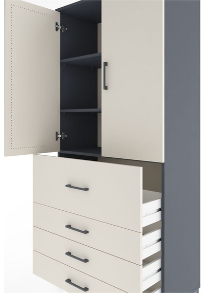 Hyperion Dolap 3 Raflı 4 Çekmeceli 2 Kapaklı 88x44x195 Antrasit-aytaşı Antrasit