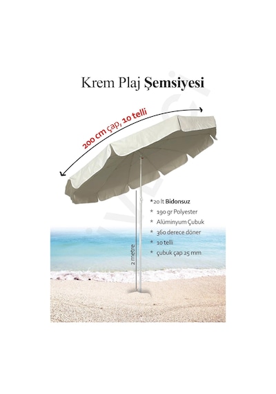 Mega Şemsiye 10 Telli Kalın Polyester Kumaşlı Balkon, Plaj Şemsiyesi Bidon Hariç - Krem Çok Renkli