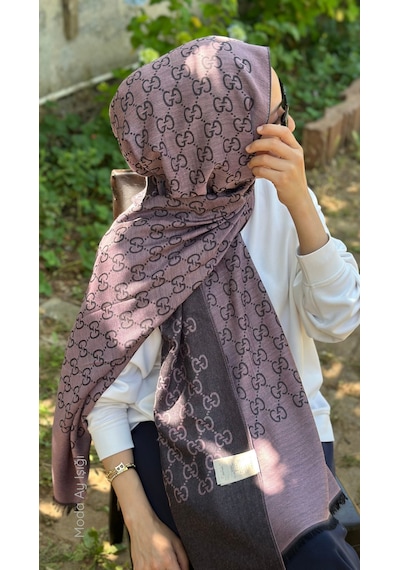 Miorel Scarfs İnce Kumaş G Desen Pamuklu Şal Yün İpek Şal 4 Mevsim Çift Taraflı Lila