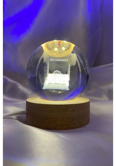 Sultan Ahmet 3d Led Işık Gecelambası Cam Küre Tek Renk Günışığı Ahşap Sultanahmet Cami Gece Lambası7 Cm